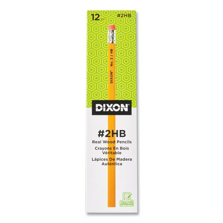 DIXON TICONDEROGA No. 2 Pencil, HB (#2), Black Lead, Yellow Barrel, PK12 PK X14402X